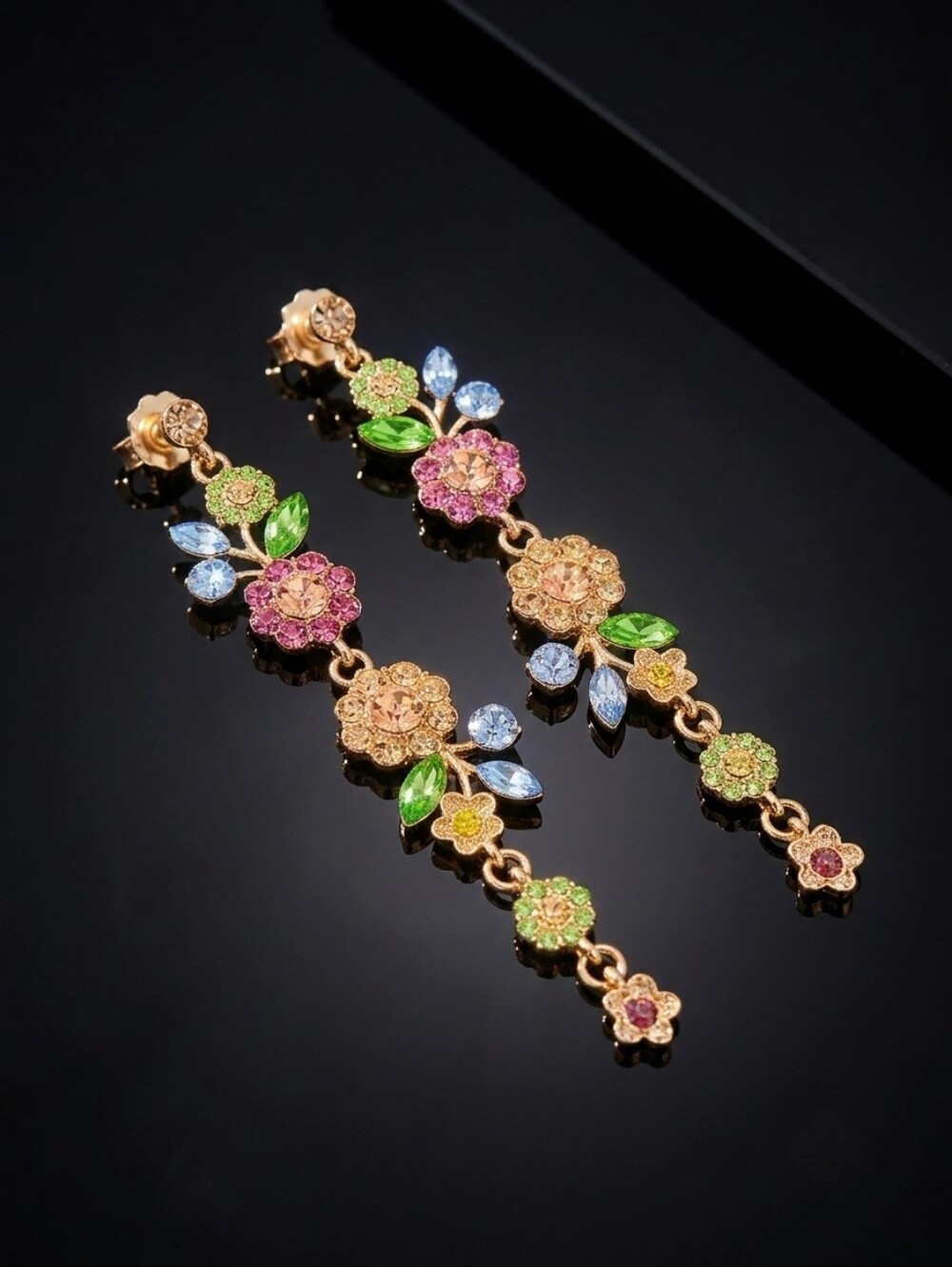 Multicolored Floral Gold-Tone Drop Earrings Whimsical Fairycore Vintage Vibes